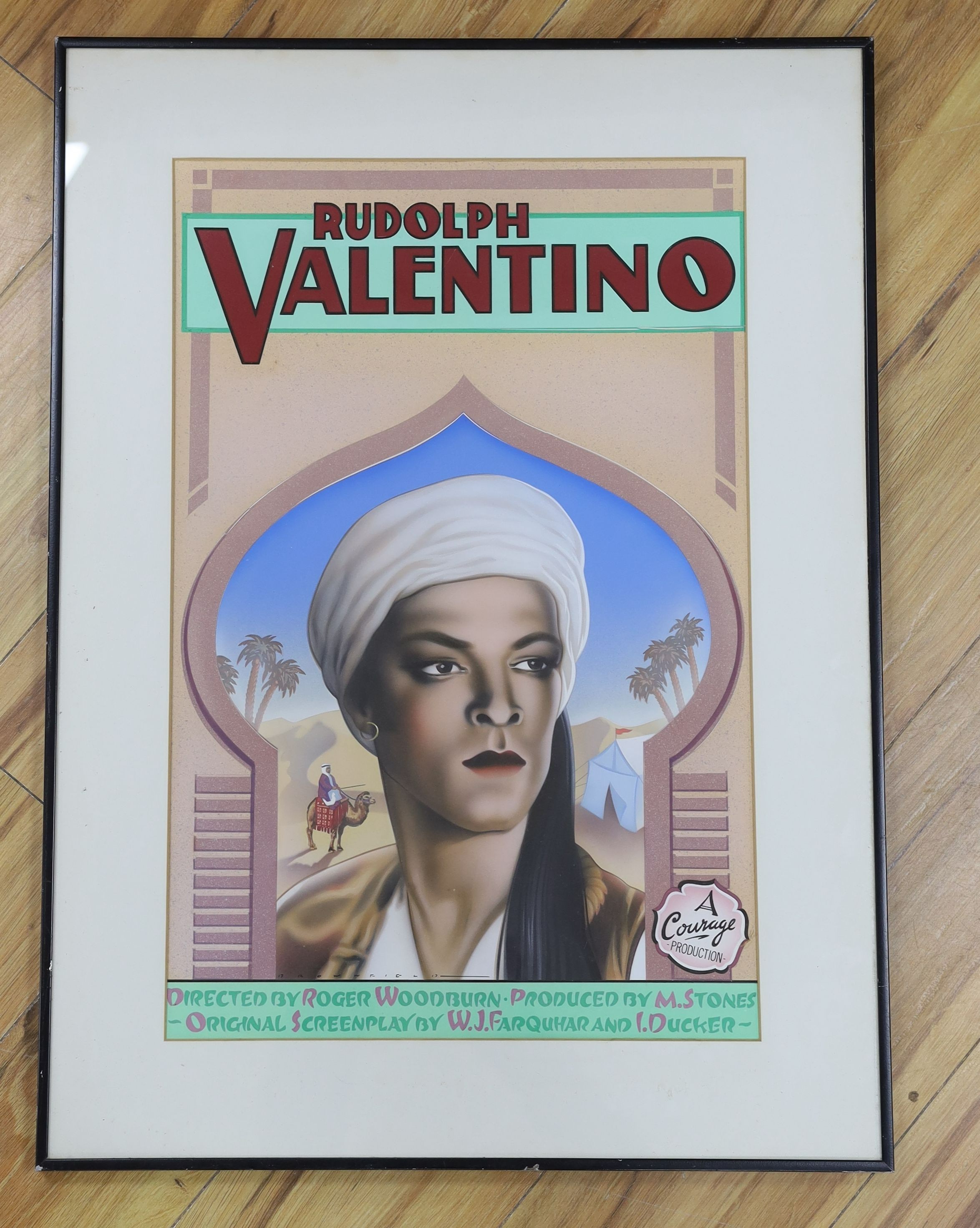 Brownfield, gouache and airbrush, Original artwork for Rudolph Valentino film poster, signed, 57 x 37cm